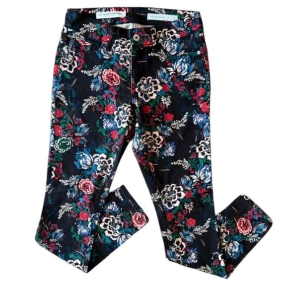 Pilcro by Anthro Pants Women's Sz 27 Mid Rise Skinny Coquette Floral Stretch - Picture 1 of 11